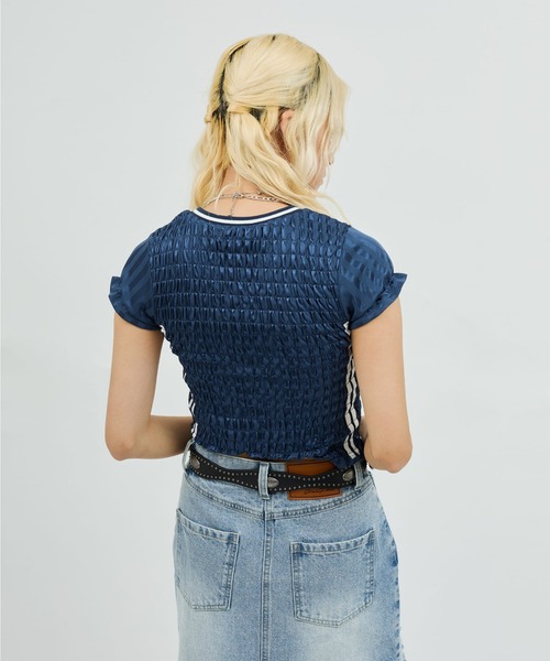 atmos pink（アトモスピンク）の「atmos pink Shirring Mini Game Shirt / アトモス ピンク シャーリング ミニ ゲーム シャツ（Tシャツ/カットソー・レディース・ネイビー/ピンク/ブラック・FREE）」の11枚目の写真