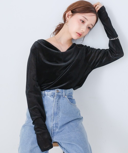 Bab(バブ)の「シアーベロアドレーププルオーバー(Tシャツ/カットソー・レディース・ブラック/グレー/ブラウン/オフホワイト・M)」の3枚目の写真