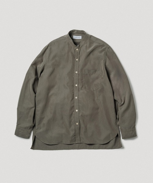 ADAM ET ROPE'(アダムエロペ)の「スエードタッチ レーヨン バンドカラーシャツ(シャツ/ブラウス・メンズ・ブラック/ダークブラウン/グリーン系その他2/キナリ・L/M)」の4枚目の写真