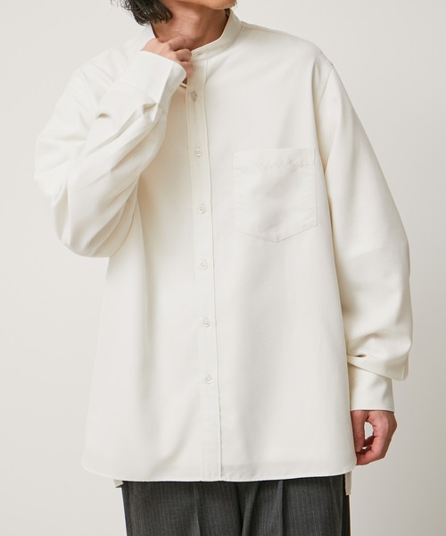 セール】スエードタッチ レーヨン バンドカラーシャツ（シャツ