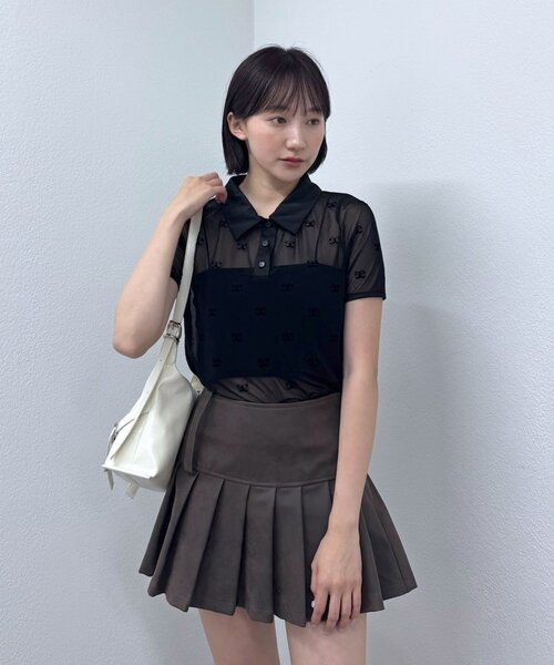 tシャツ 「mline」プリント チュールポロT レディース mline]プリント チュールポロT | mline(エムライン)レディース