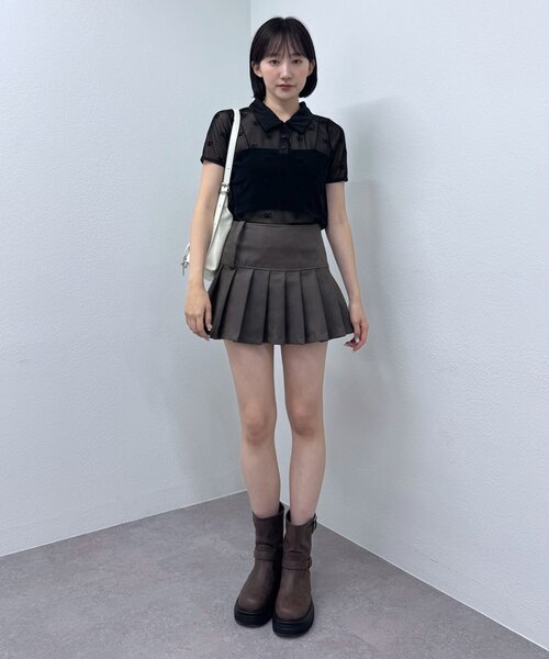 mline（エムライン）の「[mline]プリント チュールポロT（Tシャツ/カットソー・レディース・ブラック/ブラウン・FREE）」の7枚目の写真