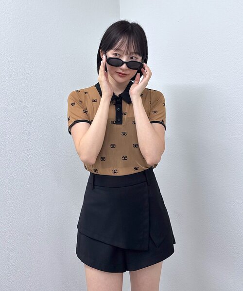 mline（エムライン）の「[mline]プリント チュールポロT（Tシャツ/カットソー・レディース・ブラック/ブラウン・FREE）」の9枚目の写真