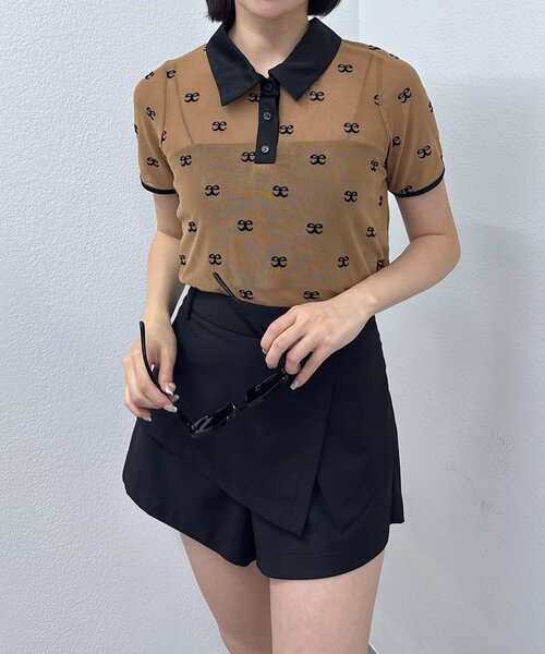 mline（エムライン）の「[mline]プリント チュールポロT（Tシャツ/カットソー・レディース・ブラック/ブラウン・FREE）」の10枚目の写真