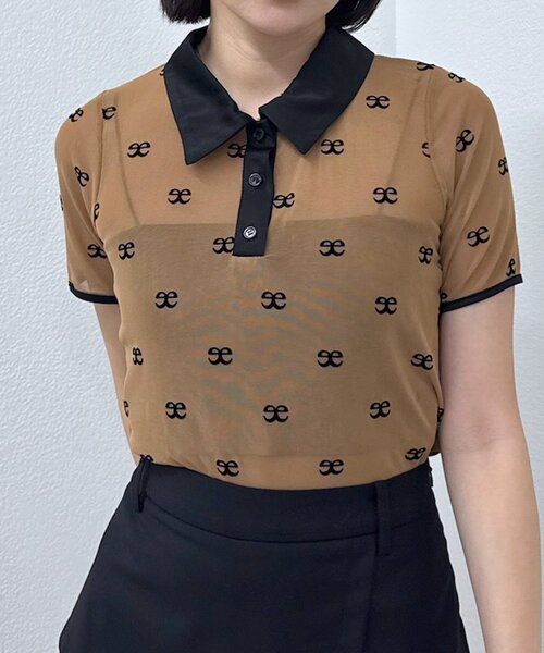 mline（エムライン）の「[mline]プリント チュールポロT（Tシャツ/カットソー・レディース・ブラック/ブラウン・FREE）」の11枚目の写真