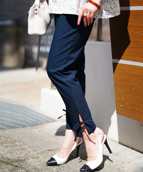 GOLDJAPAN（ゴールドジャパン）の「裾スリットリボンストレッチスキニーパンツ【大きいサイズ対応】（その他パンツ・レディース・ブラック/カーキ/ホワイト/ネイビー/モカ・LL/3L/4L/5L/6L）」の5枚目の写真