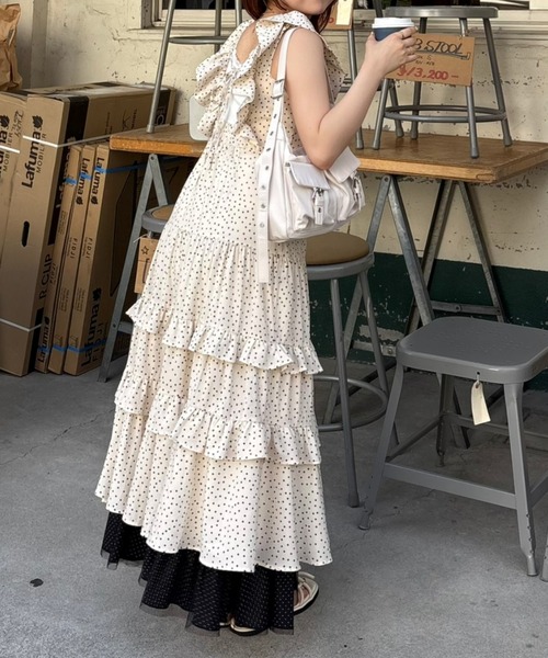 idem(イデム)の「dot × dot many frill onepiece / フリルドットワンピース(ワンピース・レディース・アイボリー/ブラック・FREE)」の14枚目の写真