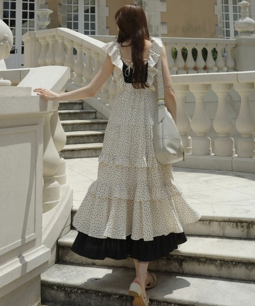 idem(イデム)の「dot × dot many frill onepiece / フリルドットワンピース(ワンピース・レディース・アイボリー/ブラック・FREE)」の8枚目の写真