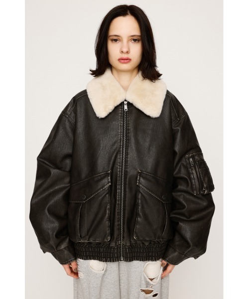 ブラウン　ブルゾン　レザーファー付きジャケット SLY ブラウンブルゾンレザーファー付きジャケット SLY