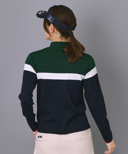 adabat(アダバット)の「【ADABAT NAVY】トリコロールスプリットカラーニット(ニット/セーター・レディース・グリーン/レッド系1・38/42/40)」の3枚目の写真