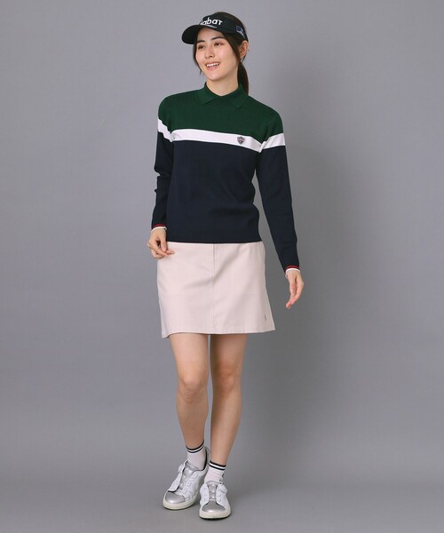 adabat(アダバット)の「【ADABAT NAVY】トリコロールスプリットカラーニット(ニット/セーター・レディース・グリーン/レッド系1・38/42/40)」の4枚目の写真