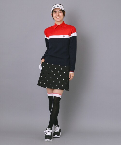 adabat(アダバット)の「【ADABAT NAVY】トリコロールスプリットカラーニット(ニット/セーター・レディース・グリーン/レッド系1・38/42/40)」の12枚目の写真