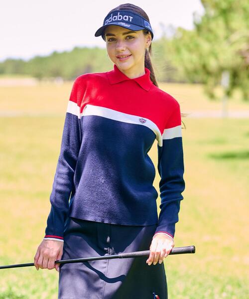 adabat(アダバット)の「【ADABAT NAVY】トリコロールスプリットカラーニット(ニット/セーター・レディース・グリーン/レッド系1・38/42/40)」の15枚目の写真