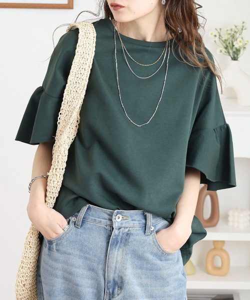 エグランティーヌ EGLANTINE バックフリル半袖カットソー （ブラック） EGLANTINE バックフリル半袖カットソー（Tシャツ/カットソー