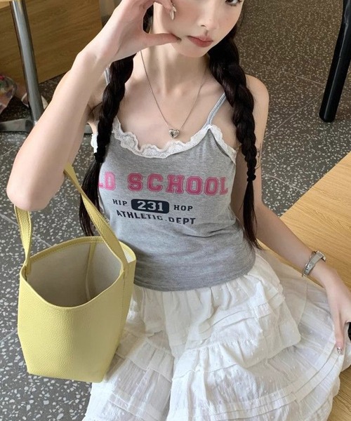 CERCA(チェルカ)の「【 MEMECLE / メメクル 】【カップ付き】カレッジロゴ レースキャミソール(キャミソール・レディース・ブラック/グレー/ライトブルー/ホワイト・FREE)」の15枚目の写真