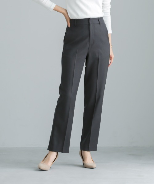 WHITE JOOLA（ホワイトジョーラ）の「【洗える・ストレッチ】ウォッシャブルツイルストレッチ・フルレングスストレートパンツ（テーラードジャケット・レディース・ネイビー/チャコールグレー/モカ・S/M/L）」の2枚目の写真