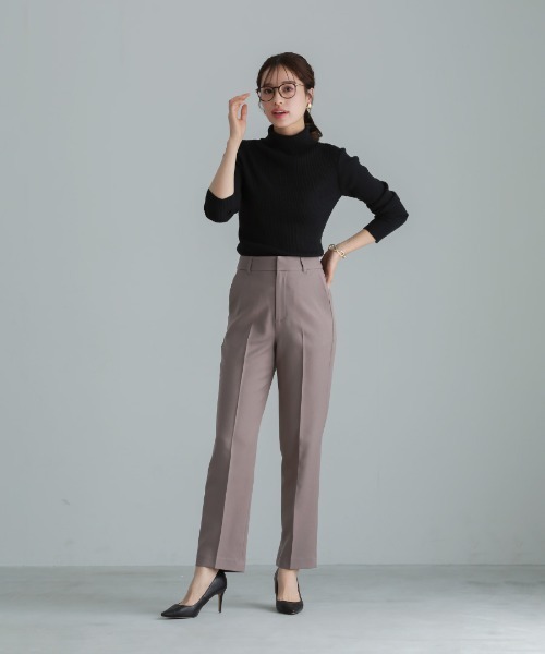 WHITE JOOLA（ホワイトジョーラ）の「【洗える・ストレッチ】ウォッシャブルツイルストレッチ・フルレングスストレートパンツ（テーラードジャケット・レディース・ネイビー/チャコールグレー/モカ・S/M/L）」の5枚目の写真