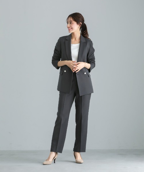 WHITE JOOLA（ホワイトジョーラ）の「【洗える・ストレッチ】ウォッシャブルツイルストレッチ・フルレングスストレートパンツ（テーラードジャケット・レディース・ネイビー/チャコールグレー/モカ・S/M/L）」の11枚目の写真