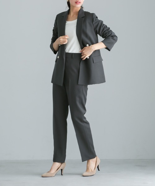 WHITE JOOLA（ホワイトジョーラ）の「【洗える・ストレッチ】ウォッシャブルツイルストレッチ・フルレングスストレートパンツ（テーラードジャケット・レディース・ネイビー/チャコールグレー/モカ・S/M/L）」の12枚目の写真