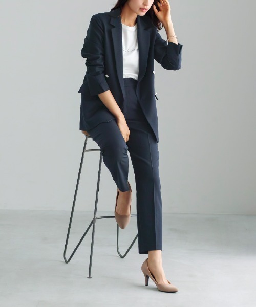 WHITE JOOLA（ホワイトジョーラ）の「【洗える・ストレッチ】ウォッシャブルツイルストレッチ・フルレングスストレートパンツ（テーラードジャケット・レディース・ネイビー/チャコールグレー/モカ・S/M/L）」の17枚目の写真