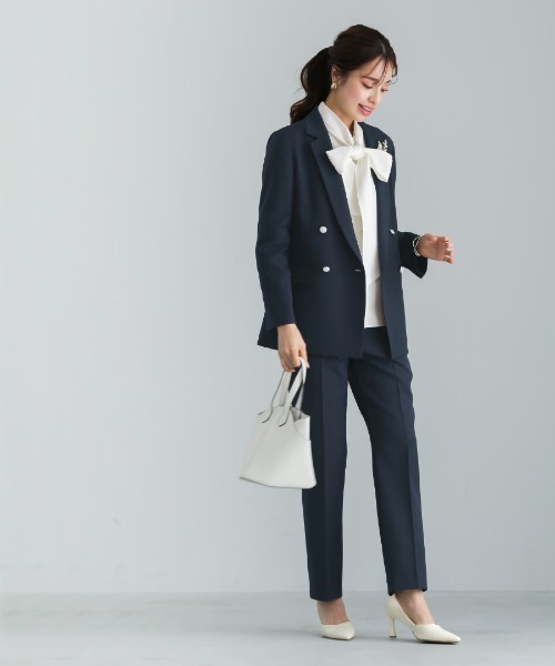 WHITE JOOLA（ホワイトジョーラ）の「【洗える・ストレッチ】ウォッシャブルツイルストレッチ・フルレングスストレートパンツ（テーラードジャケット・レディース・ネイビー/チャコールグレー/モカ・S/M/L）」の19枚目の写真