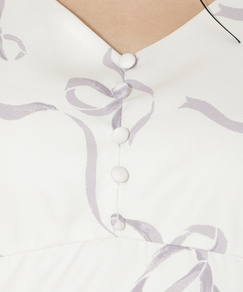 リボンプリントバブルスリーブフレアワンピース WILLSELECTION｜リボンプリントバブルスリーブフレアワンピース