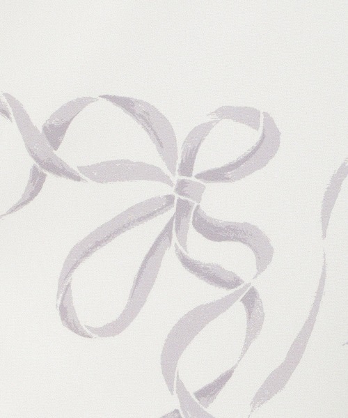 リボンプリントバブルスリーブフレアワンピース