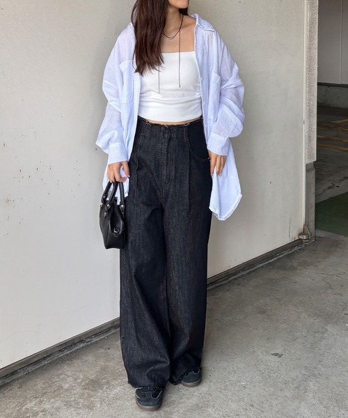 ISOOK（アイスー）の「ウエストカットオフデニムパンツ / ストレート デザインデニム ハイウエスト ジーパン ジーンズ ブラック ブルー 黒 青 ZOZOTOWN限定（デニムパンツ・レディース・インディゴブルー/ブラック・マルチサイズ）」の6枚目の写真