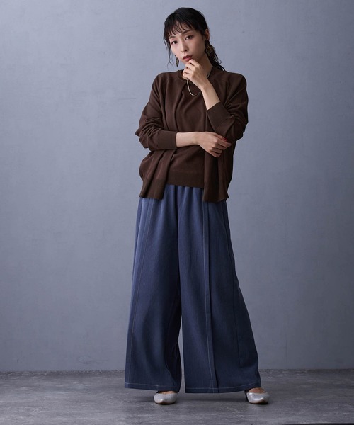 NICOLE white(ニコルホワイト)の「レイヤードニットプルオーバー(ニット/セーター・レディース・ネイビー/グレー/ブラウン/ボルドー・FREE)」の14枚目の写真