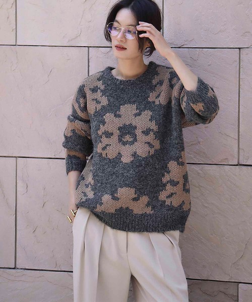 ELFRANK(エルフランク)の「モチーフジャガード ロービングニットプルオーバー(ニット/セーター・レディース・アイボリー/ブラウン・FREE)」の12枚目の写真
