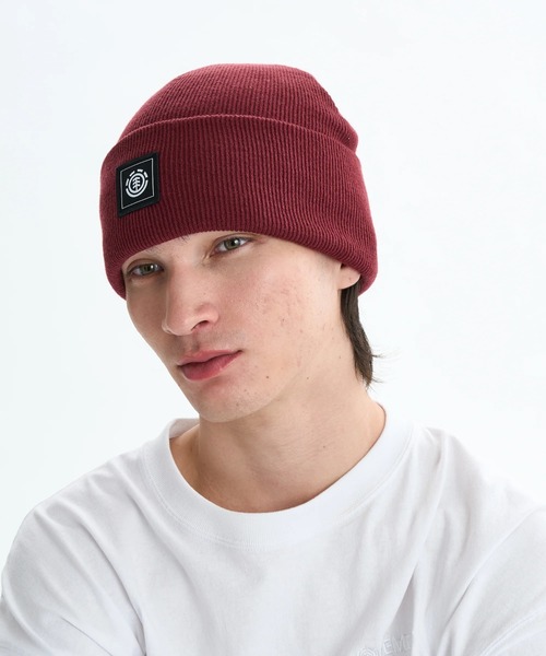 ELEMENT（エレメント）の「ELEMENT メンズ HIGH ICON BEANIE ビーニー 【2025年秋冬モデル】/エレメントロゴワッペンワンポイントニットキャップ・ビーニー（ニットキャップ/ビーニー・メンズ・ベージュ/ブラック/レッド系その他/ホワイト・FREE）」の4枚目の写真