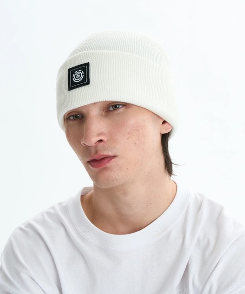 ELEMENT（エレメント）の「ELEMENT メンズ HIGH ICON BEANIE ビーニー 【2025年秋冬モデル】/エレメントロゴワッペンワンポイントニットキャップ・ビーニー（ニットキャップ/ビーニー・メンズ・ベージュ/ブラック/レッド系その他/ホワイト・FREE）」の2枚目の写真