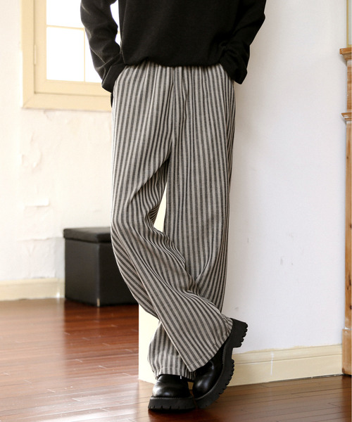 セール】【neos】ルーズシルエット レトロ ストライプ 総柄 ワイド