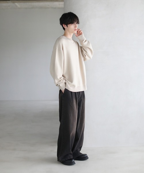 ETELIO(エテリオ)の「【マシンウォッシャブル】リラックスフィットシルキータッチもちもちニット(ニット/セーター・メンズ・アイボリー/チャコール/ブラウン/ブルー/ワイン/ブラック・L/XL/M/S)」の14枚目の写真