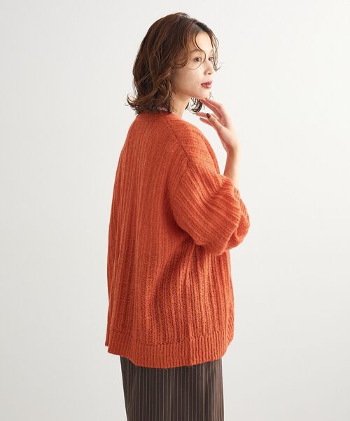 Green　Parks（グリーンパークス）の「シアーニットVネックカーディガン（カーディガン/ボレロ・レディース・オフホワイト/グレー/グリーン/オレンジ・FREE）」の6枚目の写真