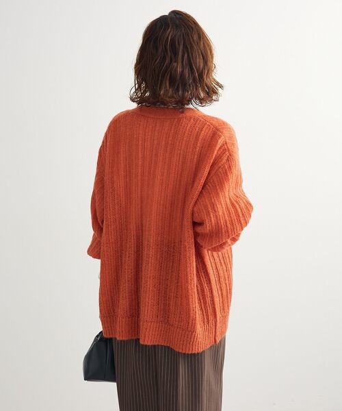 Green　Parks（グリーンパークス）の「シアーニットVネックカーディガン（カーディガン/ボレロ・レディース・オフホワイト/グレー/グリーン/オレンジ・FREE）」の7枚目の写真