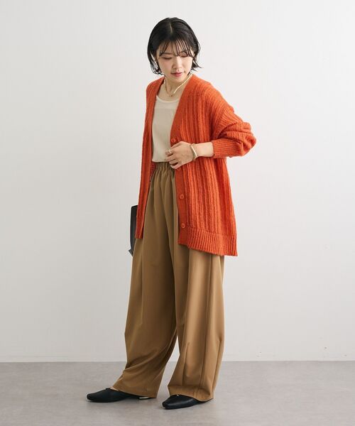 Green　Parks（グリーンパークス）の「シアーニットVネックカーディガン（カーディガン/ボレロ・レディース・オフホワイト/グレー/グリーン/オレンジ・FREE）」の9枚目の写真