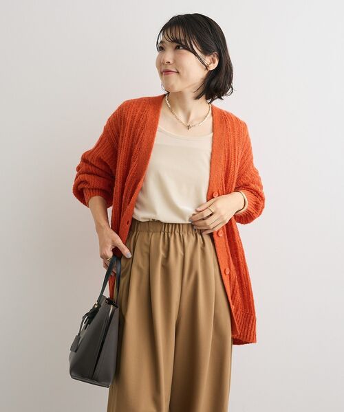 Green　Parks（グリーンパークス）の「シアーニットVネックカーディガン（カーディガン/ボレロ・レディース・オフホワイト/グレー/グリーン/オレンジ・FREE）」の12枚目の写真