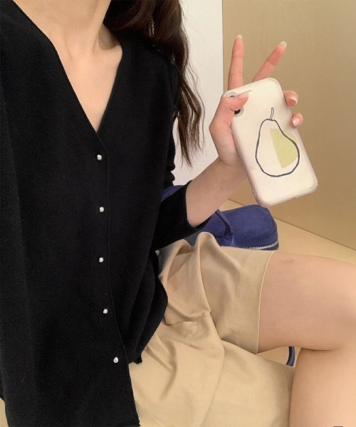 Miniministore(ミニミニストア)の「Vネック ニットカーディガン韓国風ニット(ニット/セーター・レディース・ブラック/アイボリー/ホワイト/ピンク/ミント・FREE)」の13枚目の写真