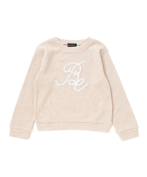 BeBe（ベベ）の「ラメテレコレースモチーフロゴプルオーバー（ニット/セーター・キッズ・ブルー/ベージュ・130cm/120cm/150cm/140cm/110cm）」の2枚目の写真