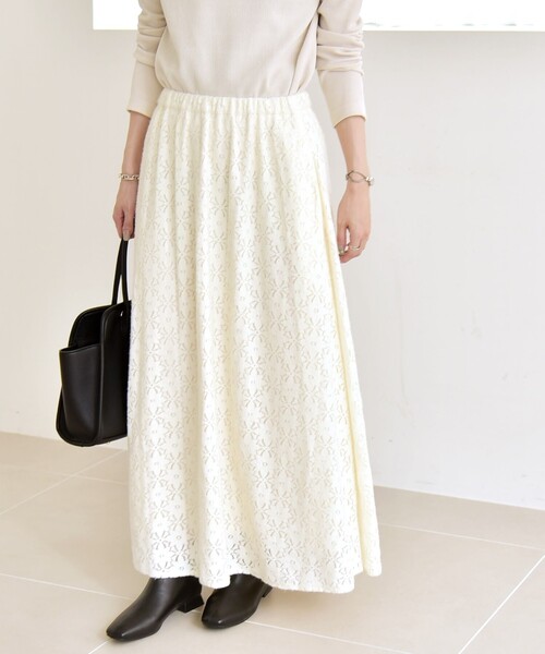 カランシエル（quaranciel）/quaranciel:〈洗濯機可能〉フラワー レース フレア スカート quaranciel:〈洗濯機可能〉フラワー レース フレア スカート（スカート