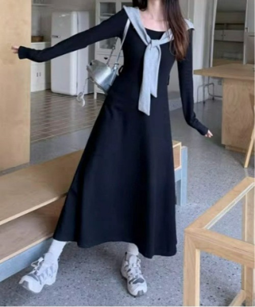 Mejoul(メジュール)の「リボンフードスウェットロングワンピース(ワンピース・レディース・ブラック・M/L)」の2枚目の写真