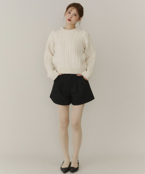 Olu.（オルドット）の「クルーネックケーブルニット（ニット/セーター・レディース・イエロー/ネイビー/レッド/アイボリー/ブルーグレー/グレー・FREE）」の12枚目の写真