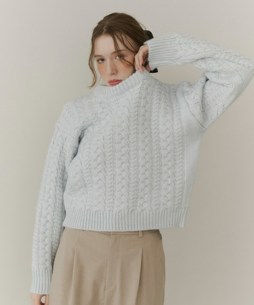 Olu.（オルドット）の「クルーネックケーブルニット（ニット/セーター・レディース・イエロー/ネイビー/レッド/アイボリー/ブルーグレー/グレー・FREE）」の15枚目の写真