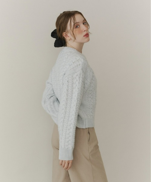 Olu.（オルドット）の「クルーネックケーブルニット（ニット/セーター・レディース・イエロー/ネイビー/レッド/アイボリー/ブルーグレー/グレー・FREE）」の17枚目の写真