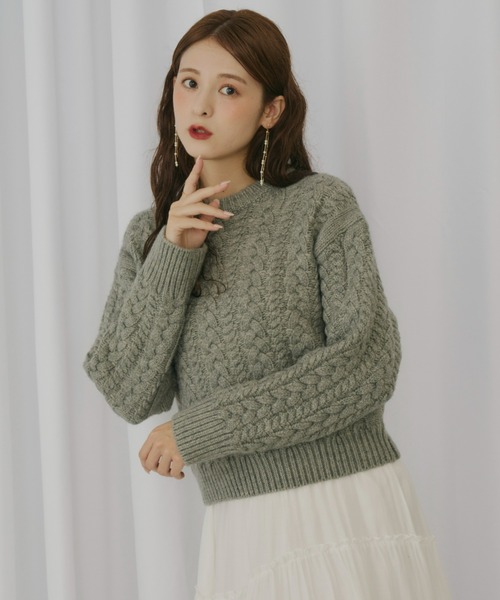 Olu.（オルドット）の「クルーネックケーブルニット（ニット/セーター・レディース・イエロー/ネイビー/レッド/アイボリー/ブルーグレー/グレー・FREE）」の20枚目の写真
