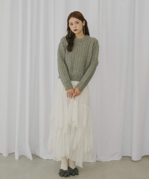 Olu.（オルドット）の「クルーネックケーブルニット（ニット/セーター・レディース・イエロー/ネイビー/レッド/アイボリー/ブルーグレー/グレー・FREE）」の21枚目の写真