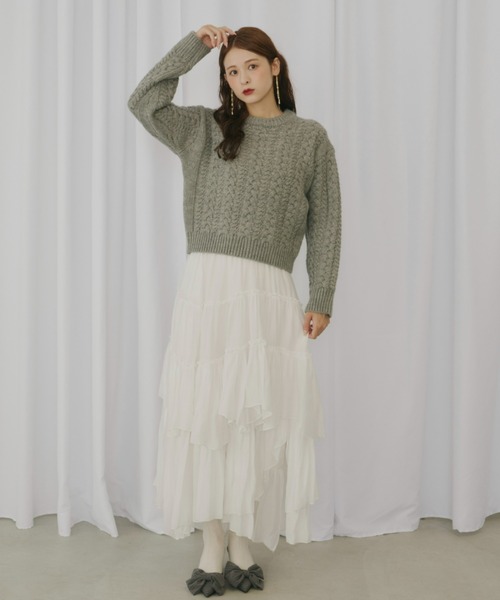 Olu.（オルドット）の「クルーネックケーブルニット（ニット/セーター・レディース・イエロー/ネイビー/レッド/アイボリー/ブルーグレー/グレー・FREE）」の22枚目の写真