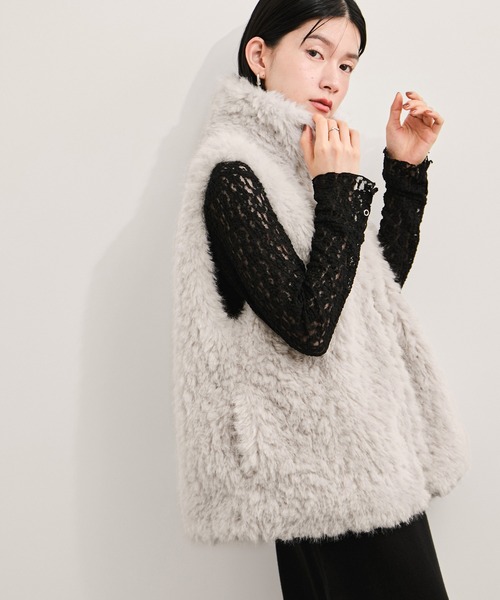 ロングミックスフェイクファーベスト（その他アウター）｜LE CERCLE