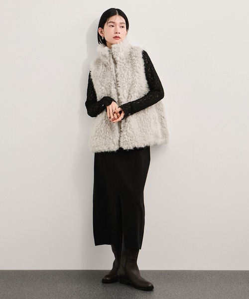 ロングミックスフェイクファーベスト（その他アウター）｜LE CERCLE